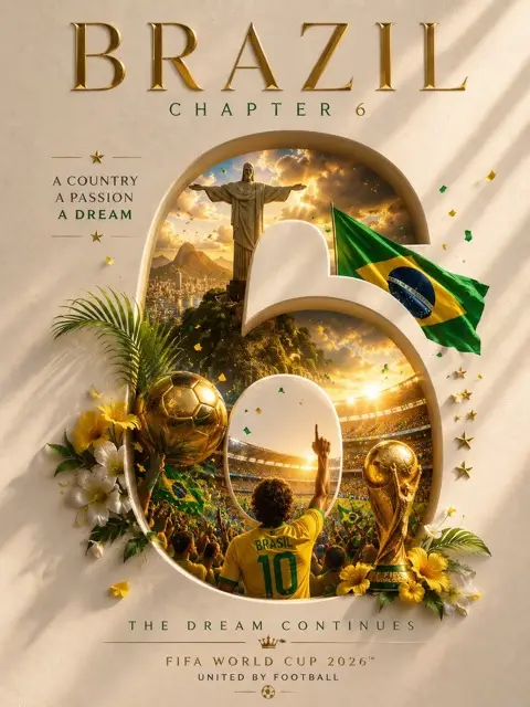 FIFA2026 巴西倒计时5天国家队海报