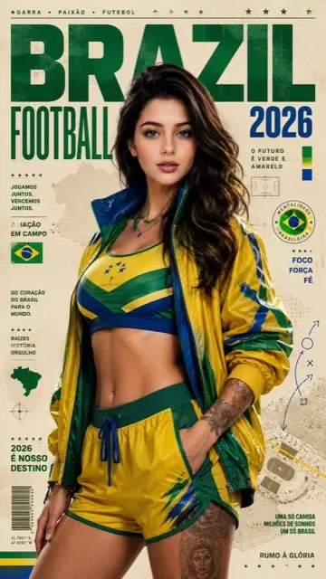 FIFA2026 巴西足球杂志风格女球迷海报