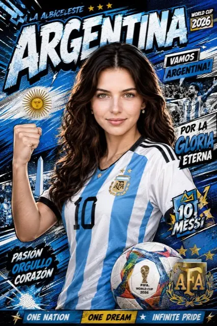 FIFA2026 阿根廷漫画杂志风女球迷海报