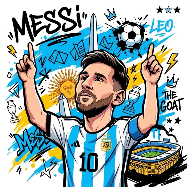 FIFA2026 梅西风格手绘插画海报